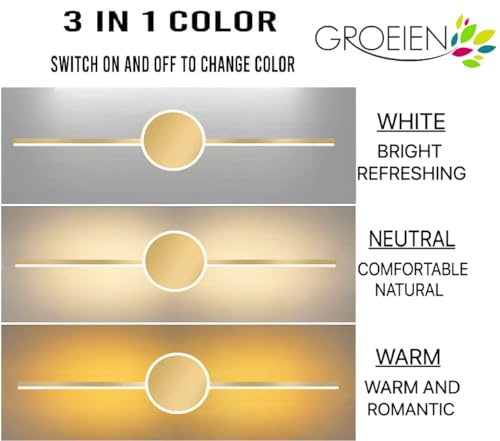 Image of Groeien Pack of 2 | 18 watt LED 3 Color Gold Body Picture Photo Frame /Mirror Bathroom Wall Light (Warm+Natural+Coolwhite)(OrbitLine-Gold, 2)