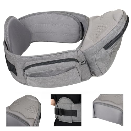Image of BIUSIKAN Hip Seat Baby Carrier, New Ergonomic Surface Design, Adjustable Waistband w/Lumbar & Back Support, Ergonomic Carrier w/Multiple Pockets for Newborns & Toddlers up to 45lbs(Grey)