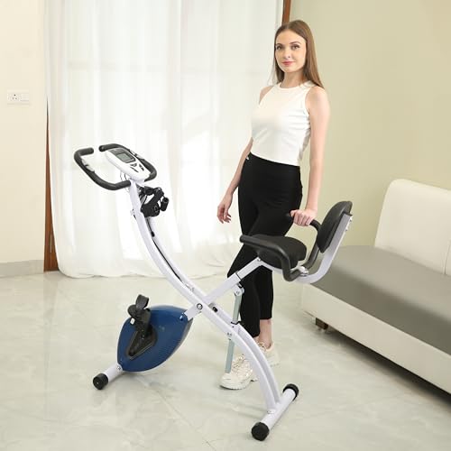Dolphy Folding Stationary Exercise Bike with 8-levels Magnetic Resistance, Indoor Upright Foldable...