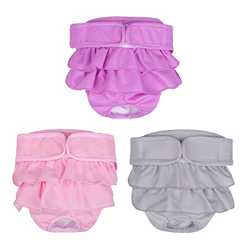 Shiningirl Dog Diapers for Female Dogs 3 Pack Washable Dog Panties Diaper Skirt Puppy Shorts Diapers for Girl Dog in Period Heat
