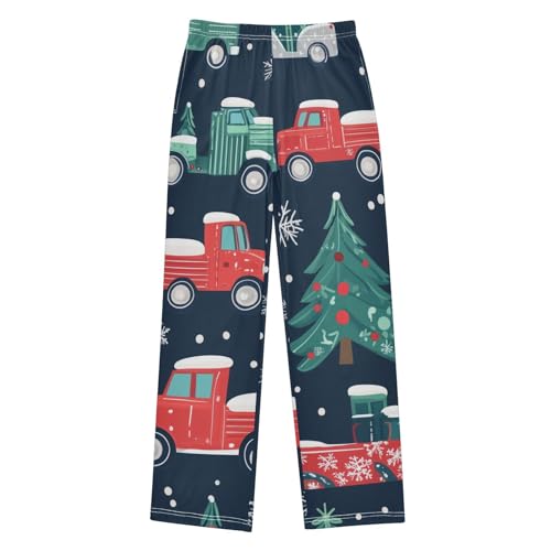 Xmas Trucks Snowflake Boys Long Pants Soft Trousers Elastic Waist Kids Lounge Bottoms with Pockets S-XL