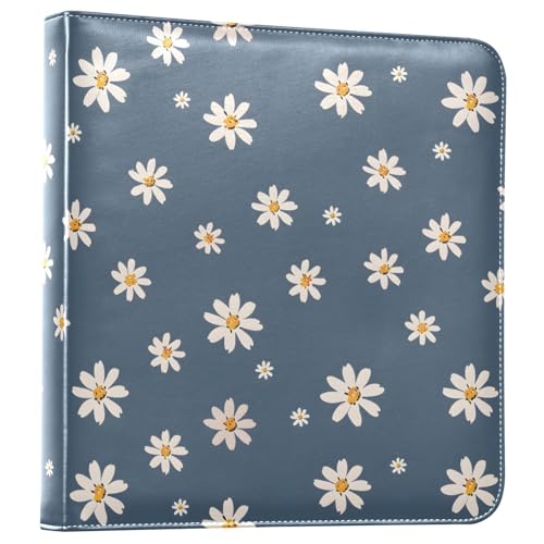 JIPONI Little Flower Daisy Large Photo Album, DIY Leather Cover Scrapbook Albums for 4x6 5x7 6x8 Pictures, Self Adhesive Memory Book for Wedding, Baby, Family