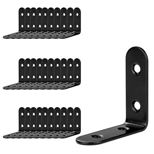 ASelected 30 Stücke Edelstahl Winkel Metall 50 x 50 mm, 90 Grad Schwarz Winkelverbinder Eckwinkel Edelstahl Stuhlwinkel zum Befestigen und Reparieren von Möbeln, Verstärkungsfuge Cover