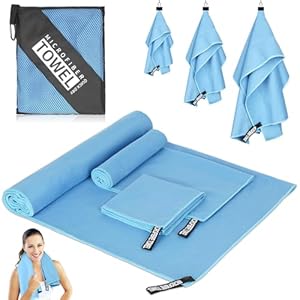Toalla Microfibra Juego de 3, 180x80cm Toalla de Baño Grande & 80x40cm+30x60cm Toalla Manos Pequeña, Toalla Gimnasio para Hombre Mujer, Secado Rápido, para Deportes Fitness Playa Viajes