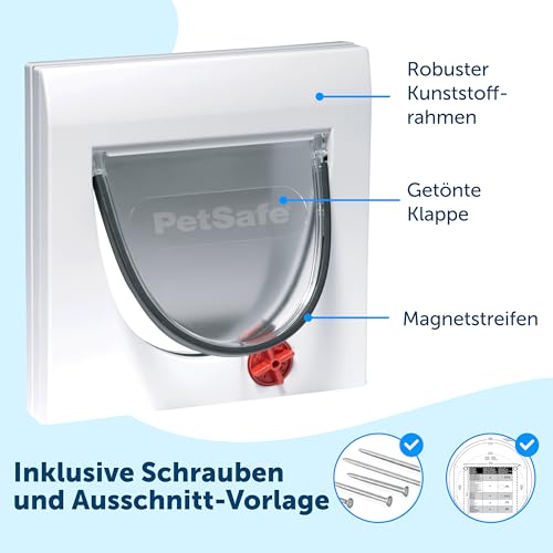 PetSafe Staywell Manuelle Katzenklappe Klassik mit 4 Verschlussoptionen, Einschließlich Tunnel, Für Haustiere bis 7 kg, Weiß, 1 Stück (1er Pack)