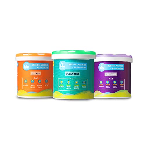 Image of BLU by Absorbia | Moisture Absorber Mini| Pack of 3 Natural Fragrances (200ml Each)| Interior Dehumidifer for Cars & Small Spaces