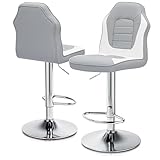 MoNiBloom Racing Style Bar Stools Set of 2, Height Adjustable PU Leather Barstools w/Footrest, 360° Swivel High Backrest Bar Chairs for Kitchen Counter and Pub, Grey-White Blocking, 260 Lbs Capacity