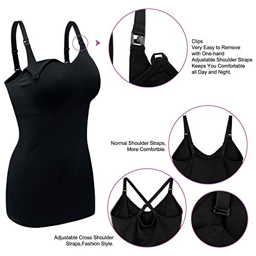 Daisity Seamless Nursing Tank Tops For Women Breastfeeding Maternity Cami Bra Pack Of 3 Color Black Grey Green #TOP3