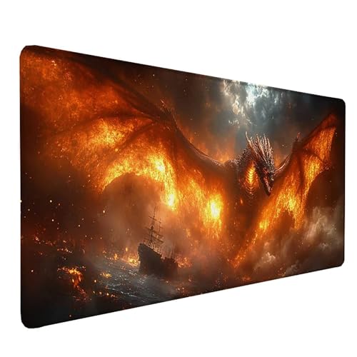 Tapis de souris XXL dragon rouge 80x30 cm pour bureau et gaming