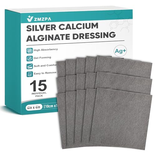 Ag Silver Calcium Alginate Wound Dressing 4 x 4 Non Stick Pads for Wounds Soft Silver Dressing for Wound Care Highly Absorbent Dressing Gauze Pads 15 Packs