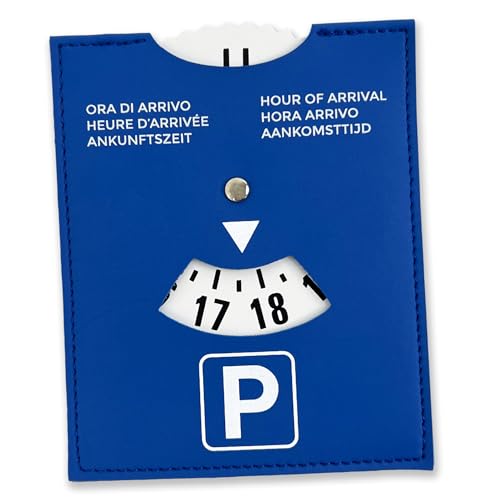 pubblimania Disco horario maxi azul modelo lujo para uso toda Europa – Parking Hora de llegada. Piel sintética suave Soft-Touch 10,5 x 13 cm (Disco horario símil piel azul)