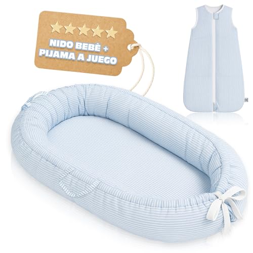 It's Petite Nido Bebe Recien Nacido con Saco de Dormir a Juego - Reductor Cuna Bebe 100% Algodón Eco - Baby Nest con Pijama a Juego