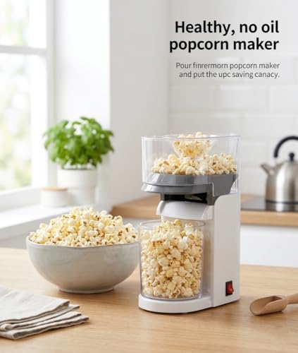 Image of VINSU Hot Air Popcorn Maker Machine for Home, Oil-Free Healthy Popcorn Maker with Measuring Cup & Removable Container, Electric Popcorn Popper for Kitchen & Movie Nights
