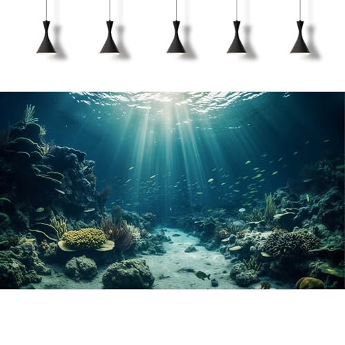 Image of Ocean Floor Fish Tank Background Under The Sea Coral Reef Aquarium Background Underwater Aquatic Plants Corals Rock Terrarium Backgrounds Tropical Fish Deep Sea Fish Tank Backgrounds Decor 48x20in