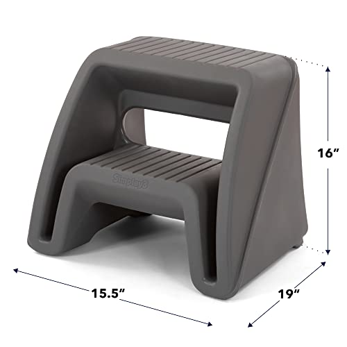 Simplay3 Handy Home Step Stool Plastic Two-Step Stool Seat - Indoor or Outdoor Use - 15.5" x 19" x 16" - Gray, Made in USA - Thumbnail 7