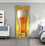 artfanke 3D Door Sticker Peel and Stick 30.3'x78.7'-Self-Adhesive Door Murals Wallpaper Waterproof Decal Beer Mug Wall Poster for Wardrobe Home Decor (2 Sheets/Set)