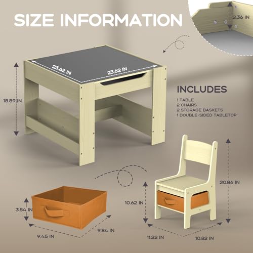 Image of Joyooss Kids Table and Chair Set,4 in 1 Wooden Activity Toddler Table and Chairs Ages 3-7,2 in 1 Tabletop Drawing Reading Crafts Toddler Desk for Playroom,Kid Art Desk for Nursery Storage