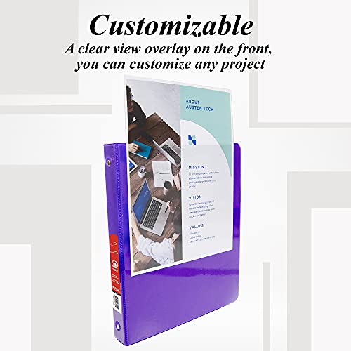 Image of BAZIC Products 1 /2 inch Purple 3-Ring View Binder, Round Ring, 2 Pockets | round rings, 1 /2 in Purple view 3-ring binder, 2 inside pockets, holds up to 100 sheets, Durable poly cover, 2 Pockets