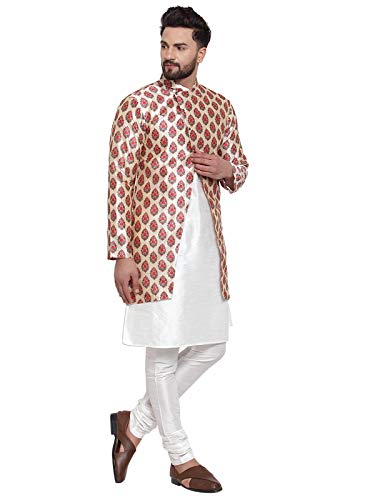 Image of ABH LIFESTYLE Men's Dupion Silk Kurta Pyjama & Ethnic Jacket Set