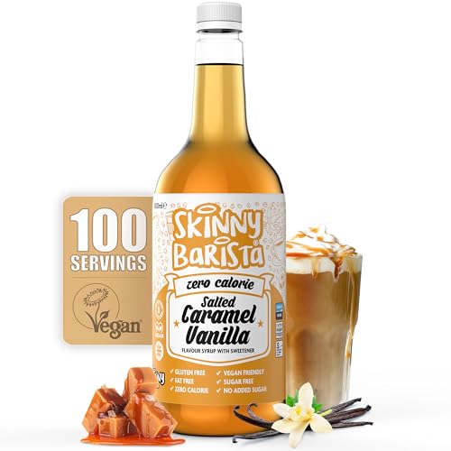 Skinny Food Co Salted Caramel Vanilla Syrup Zero Calorie 1L - Sugar Free Coffee Syrups for Tea Hot Chocolate Baking Protein Drinks - Vegan Gluten-Free & Fat-Free - Syrups For Coffee Drinks
