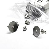 20 Hypo-Allergenic 304 Grade Stainless Surgical Steel Flat Pad Setting Earring Findings with Backs (12mm Pad)