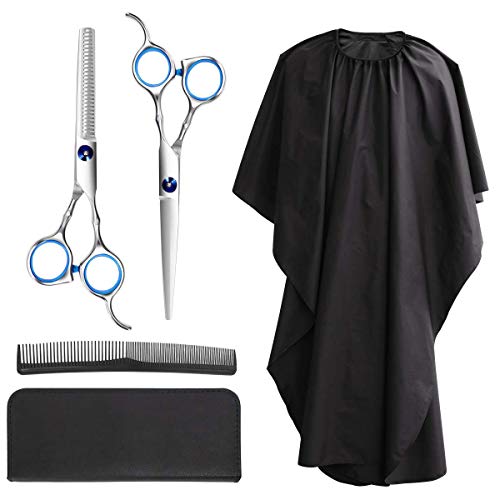 Afromika Hair Cutting Shears Kit by Afromika - Includes All You Need for DIY Haircuts (2 Scissors, Cape, Comb, Cleaning Cloth, Case and 2 Clips) Premium Quality Stainless Steel
