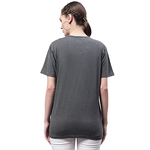 Image of Mack Jonney Women V Neck Cotton Solid Regular Fit T-Shirt-V Anthraa 001-P