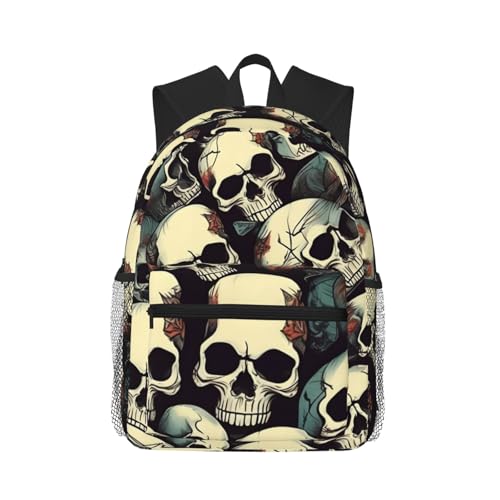 Sac à dos avec motif tête de mort noir résistant et spacieux