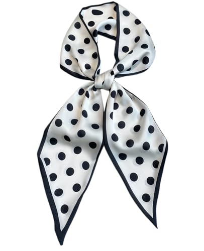 Fashion Scarf for Women - 58 Long Skinny Scarf Lightweight Luxurious Silk Feeling for Neck Hair Purse & Belt Accessory (Black Polka Dots)