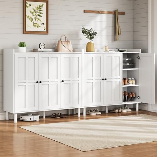 Image of ONBRILL Shoe Cabinet with 3 Doors and Adjustable Shelves, 30 Pairs Shoe Storage Cabinet, 40 Inch Tall Farmhouse Shoe Rack Shoe Organizer Cabinet for Entryway Living Room Closet, White