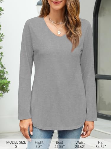 Image of Elesomo Womens T Shirts V Neck Summer Short /Long Sleeve Cotton Tops Tees