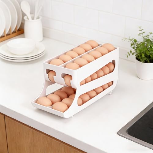 Caja de huevos para nevera auto-rodante de doble capa y estructura resistente 5