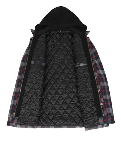 Image of ZENTHACE Men's Quilted Lined Hooded Plaid Jacket,Zipper & Snap Closure