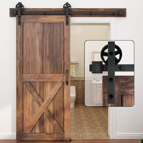 WINSOON Sliding Barn Wood Door Hardware Kit Antique Style Black (4FT-Track-Kit [Single Door])