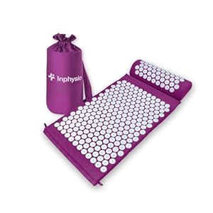Inphysio – Kit d&rsquo;Acupression avec Tapis et Coussin de Massage – Relaxation Musculaire, Soulagement du Dos et du Cou, Réduction de la Tension, Bien-Être Général, Hypoallergénique, Prune