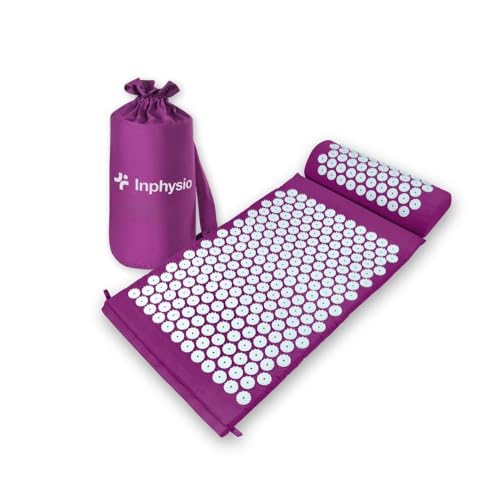 Inphysio - Kit d'Acupression avec Tapis et Coussin de Massage – Relaxation Musculaire, Soulagement du Dos et du Cou, Réduction de la Tension, Bien-Être Général, Hypoallergénique, Prune