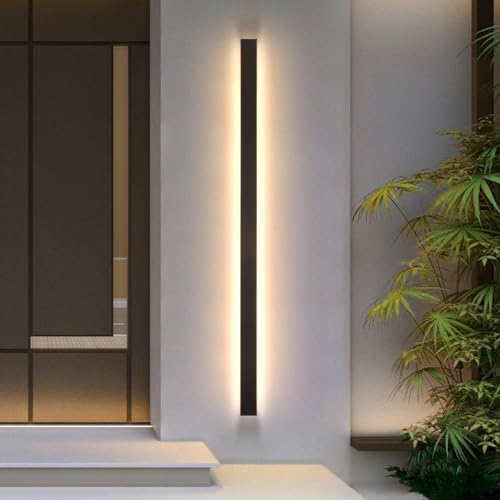 Image of AioTio Modern Outdoor Wall Light, 59inch Dimmable Exterior Lighting Fixture Wall Mount,Black IP65 Waterproof Porch Lights Wall Sconce,Long LED Linear Outside Lighting for Garage,House,Corridor,Balcony