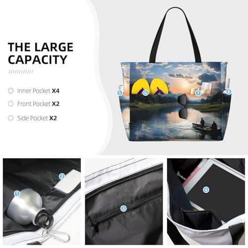 Fishing Scenic Beach Bags For Women Large Waterproof Sandproof Beach Tote Bag Pool Bag Lightweight Zipper Carry On Bag For Gym Travel Vocation3