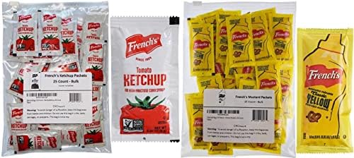 50 Total Packets / 25 Count of each - French's Ketchup & Mustard - Condiment Packs in Slide Seal Bag