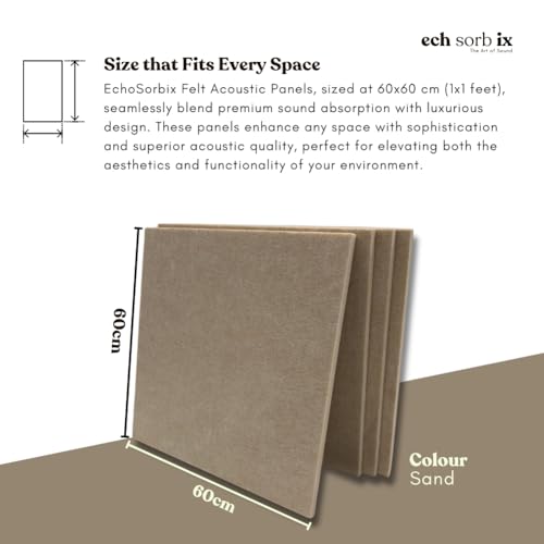 Image of MMT Acoustix Premium Felt Acoustic Panels for Offices, Bedrooms & Studios | Sustainable PET Felt Panels for Echo Reduction & Sound Absorption | 2x2 Ft, 9mm Thick | Sand - Pack of 8