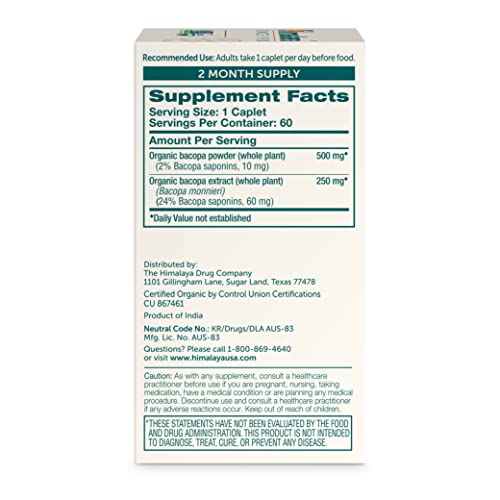 Himalaya Organic Bacopa Monnieri Nootropic Herbal Supplement, Supports Calm, Memory, Cognition, USDA Certified Organic, Non-GMO, 750 mg, 60 Plant-Based Caplets, 60 Day Supply - Image 3