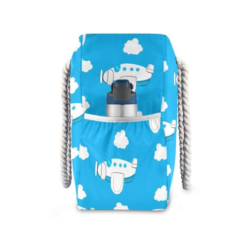 Cartoon Airplane Clouds Beach Tote Bag for Women Waterproof Large Swim Pool Beach Bags with Zipper Travel Tote Bags Carry On Bag for Gym Vacation Essentials Nurse Grocery Yoga3