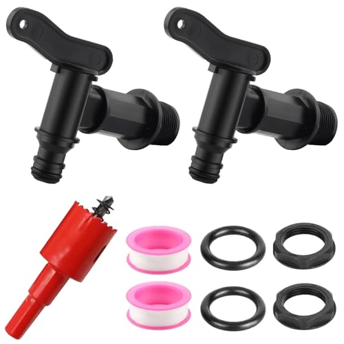 Grifo para Depósito de Agua,3/4 Pulgadas Grifo de Plástico para Cubo,con Anillo de Sellado y Abridor de Agujeros,para Jardín,Barril de Lluvia,Tanque de Agua de Lluvia