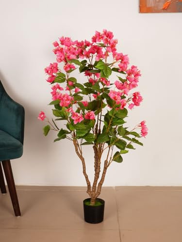 Image of ARICK DECOR 3.6Ft Artificial Bougainvillea Flowers Tree in Pot, 3.6ft Realistic Faux Pink Silk Flower Plant, Peacock Shaped Decor for Home, Office & Balcony