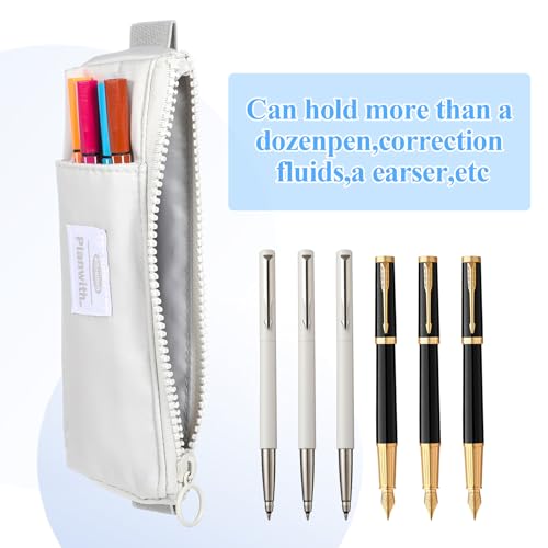Image of Pencil Holder, Elastic Pen Holder for Notebook, Cute Pencil Case, Stationery Zipper Bag, Bible Planner Accessories, Reusable Pen Sleeve Pouch for Hardcover Journals, Notebooks, Pad (White)