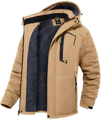 QPNGRP Mens Windproof Snowboarding Jacket Waterproof Winter Snow Ski Jacket Khaki Medium