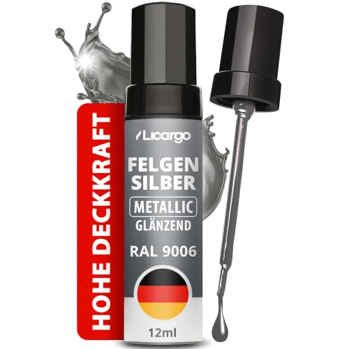 LICARGO Lackstift Silber Felgensilber Metallic RAL 9006 – Präziser Pinsel für Kratzer & Steinschläge an Alufelgen – Deckkraft… – Ansicht 1