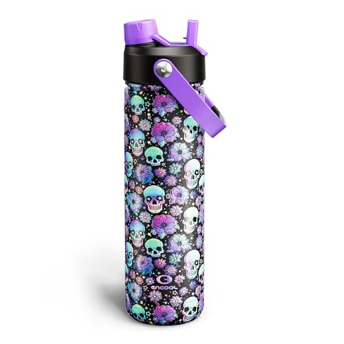 Image of ENCOOL Insulated Water Bottle with Straw Stainless Steel Water Bottle, Leak-Proof, BPA-Free, Double Wall Vacuum Keeps Cold for 24 Hours for Sports, Travel, School (26 oz, Floral Afterlife)