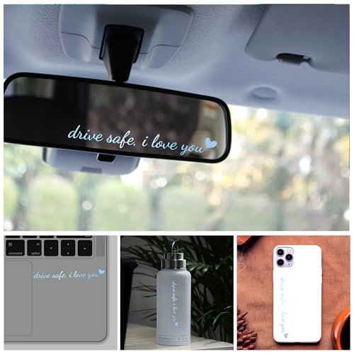 Image of Miarita 3X Drive Safe I Love You Holographic Rearview Mirror Decal, Car Window Decals, Car Stickers for Women, I Love You Drive Safe Mirror Sticker