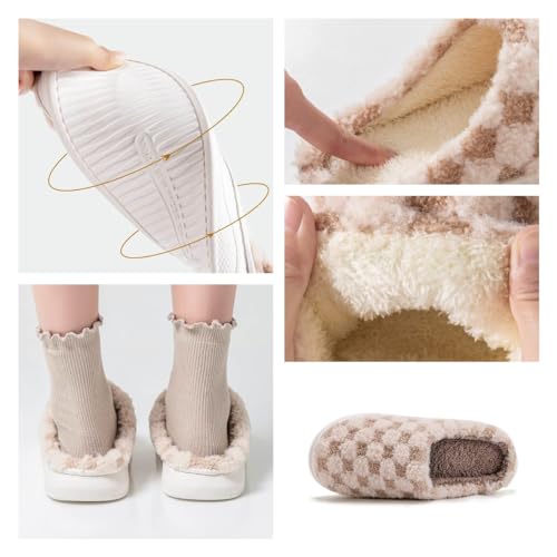 Cute Kawaii Multi Colored Checkered Plush Fuzzy Soft Warm Fluffy House Slippers for Women Anti-Slip Rubber Sole Slides2